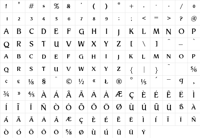 Theodora Regular  glyph index