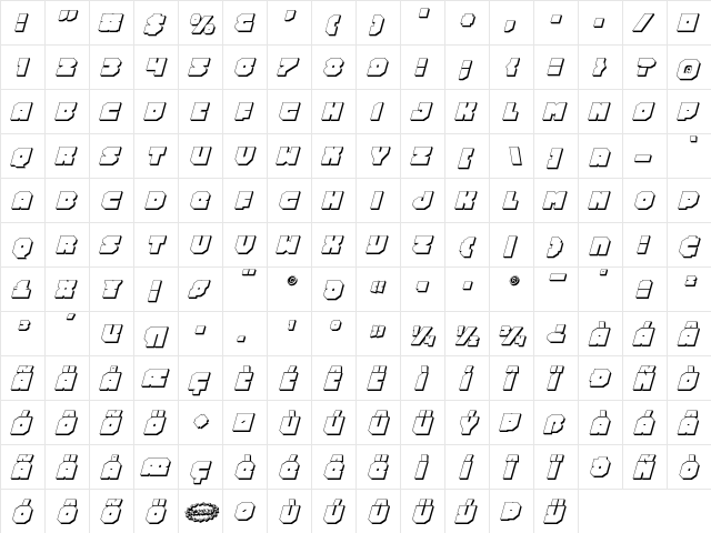 Turtle Mode 3D Italic Italic  glyph index