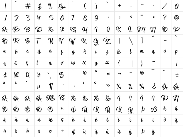 Eniceplay Origin Regular  glyph index