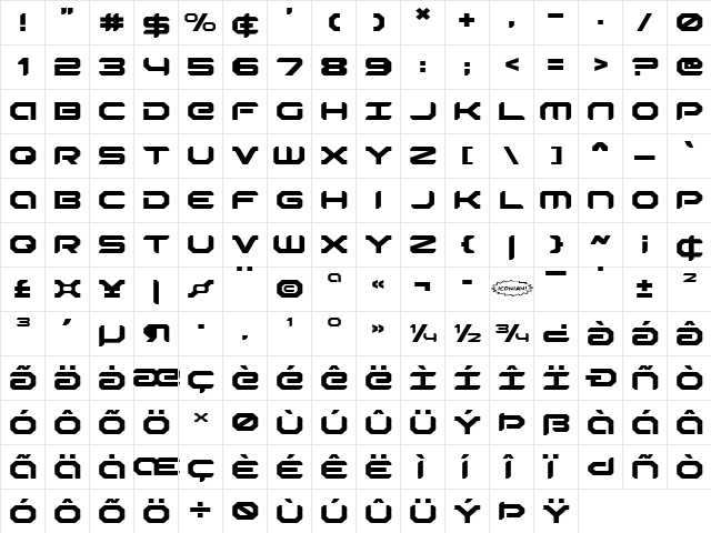 Robotaur Expanded Regular  glyph index