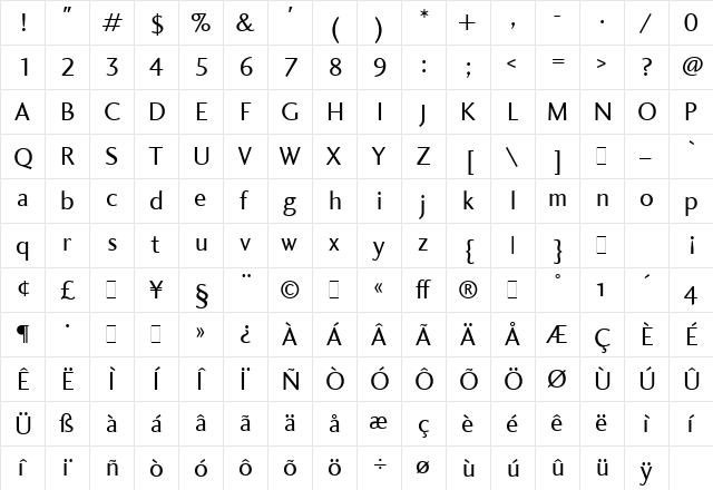 CharlotteSans Book  glyph index
