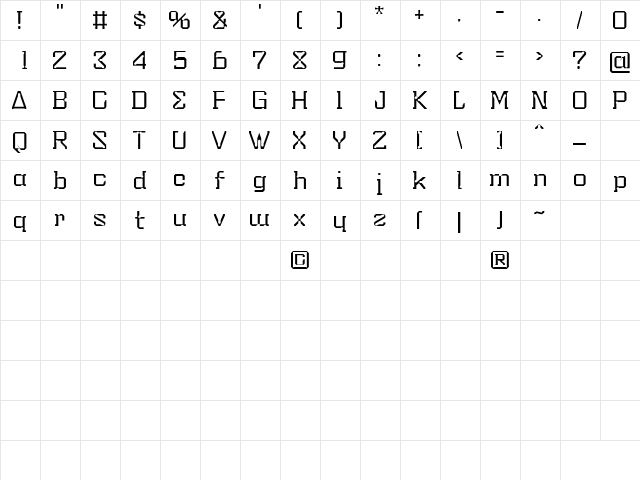 SHAPELESS Light  glyph index