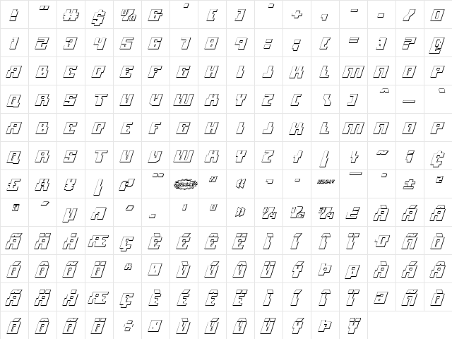 Micronian 3D Italic Italic  glyph index