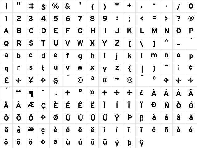 Interstate Bold  glyph index