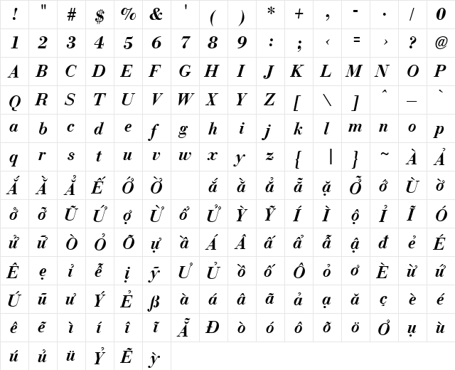 VPS Con Son Bold Italic  glyph index