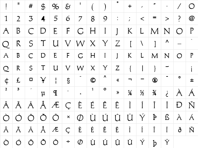 Trajan'sCaps Bold  glyph index