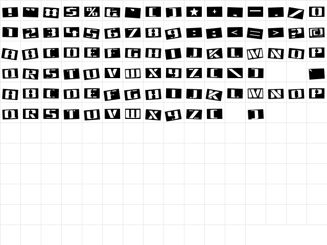 Tinsnips Regular  glyph index