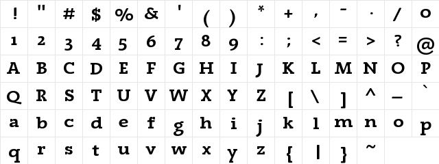 AstaSlabBoldB1 Regular  glyph index