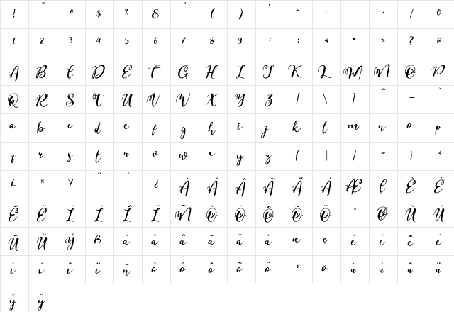 Esteh Regular  glyph index