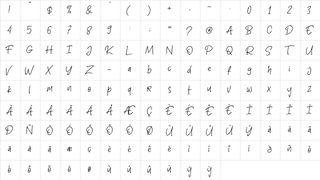 Henniver Regular  glyph index