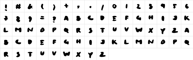 BrushPenXL Black  glyph index