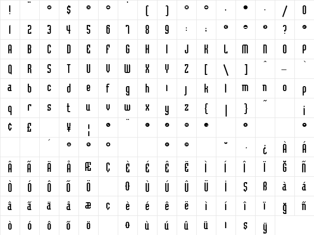 TR Bedrock Regular  glyph index