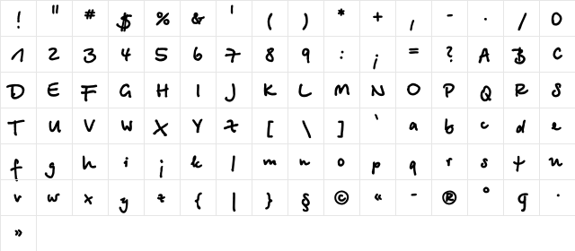 BetinaScriptExtraC Regular  glyph index