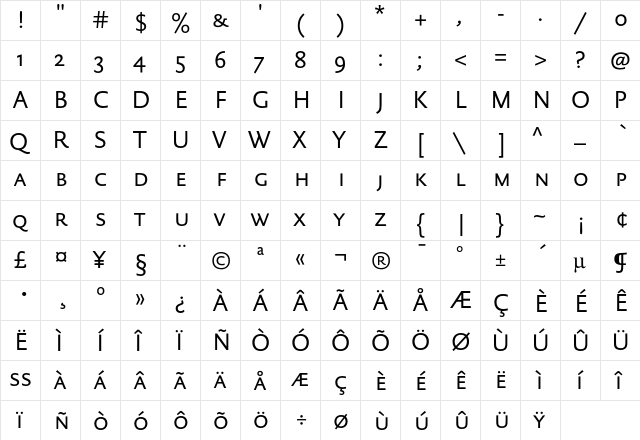 DTLDocumentaSansT Caps  glyph index