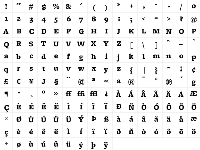 Freight Micro Black  glyph index
