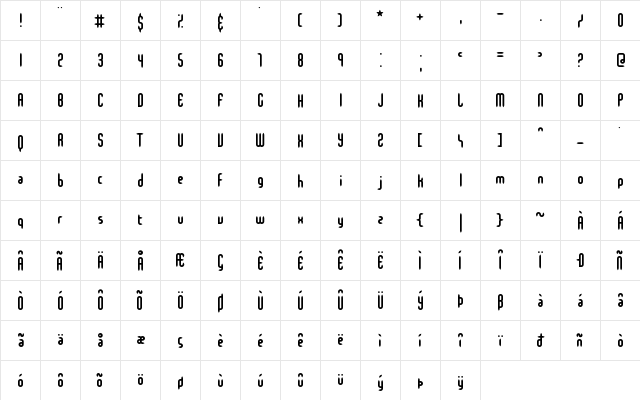 Slender Mini BRK Normal  glyph index
