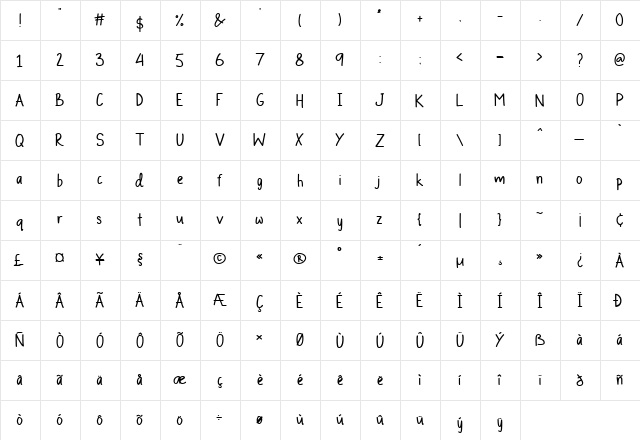 My Wish Regular  glyph index
