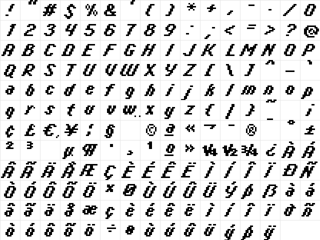 italic 08_65 Regular  glyph index