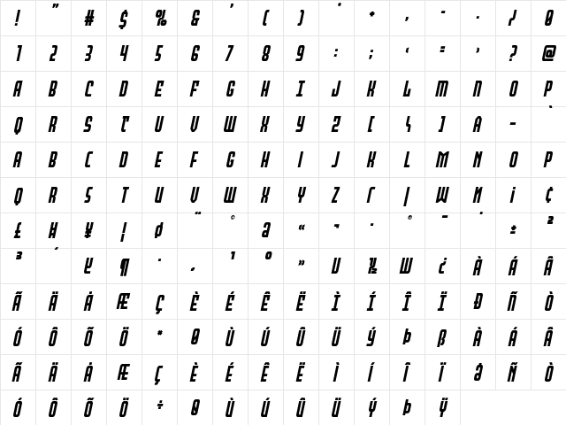 Peace & Houston Semi-Bold Ital Regular  glyph index