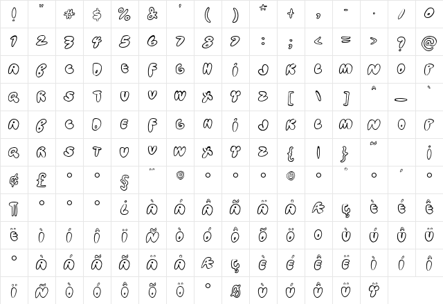 Bubblehouse Medium  glyph index