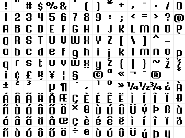 FFF Majestica Bold Extended Regular  glyph index