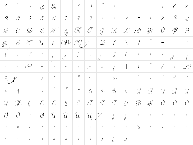 Invitation Script LIMITED FREE VERSION Regular  glyph index