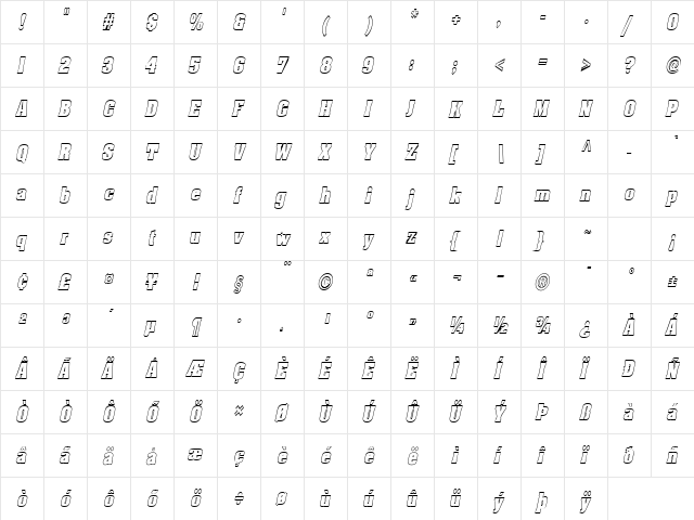 Heidelberg-Hollow-Condensed Italic  glyph index