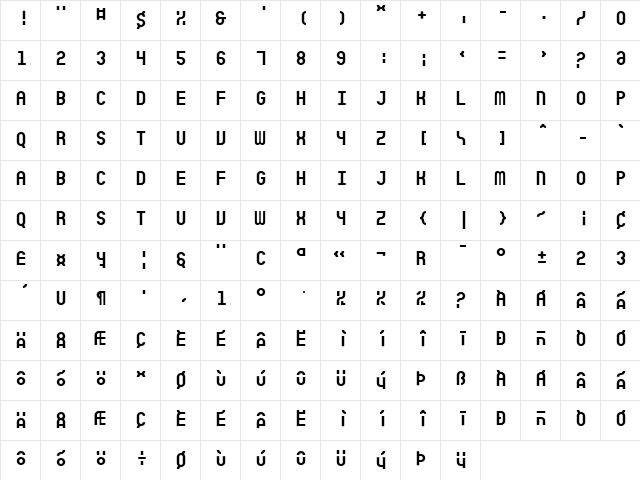 Sicret Mono PERSONAL Medium  glyph index