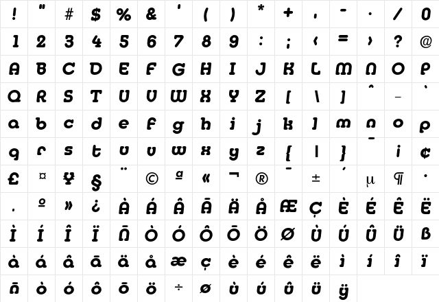 Media-BoldIta Regular  glyph index