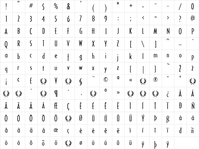 Romeo Regular  glyph index