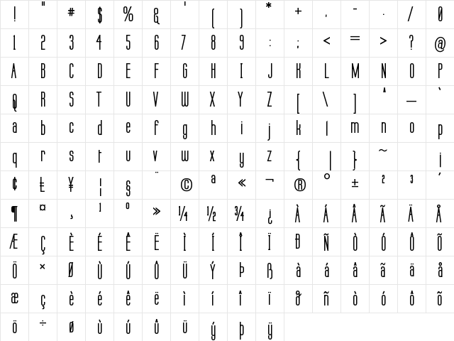 Labtop Bold  glyph index