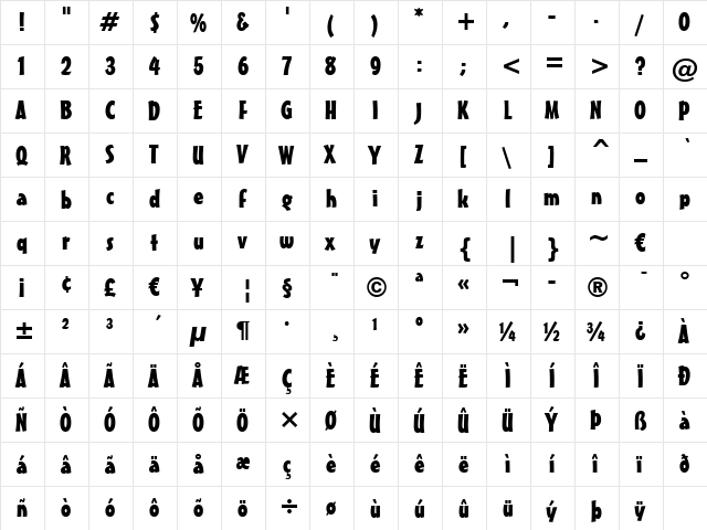 MisterEarl Bd BT Bold  glyph index