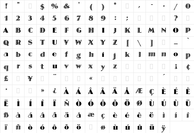 Jazz Demo Regular  glyph index