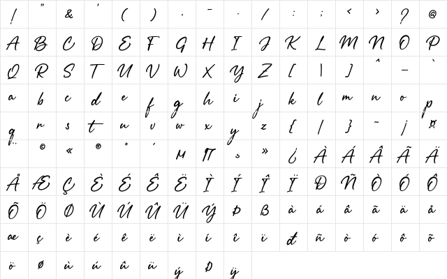 Manta Style Script DEMO Regular  glyph index