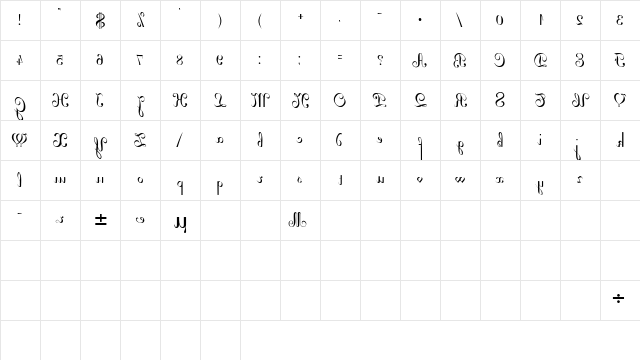 ArabescoScriptSSK backwards Regular  glyph index