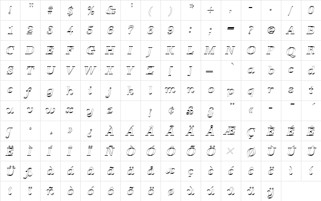 URWAntiquaTMedItaOu1 Regular  glyph index