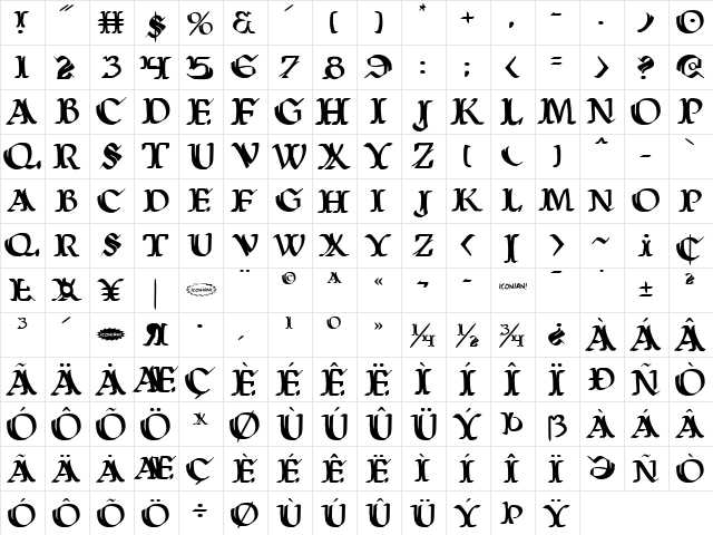 Wars of Asgard Regular  glyph index