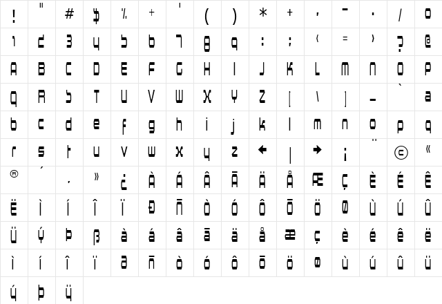 Horsepower Regular  glyph index