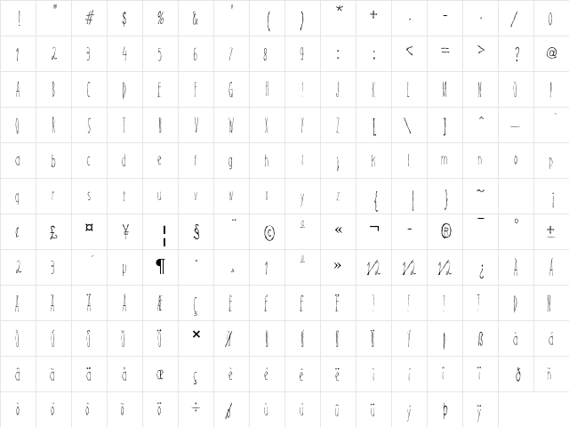 Magical Cord Regular  glyph index