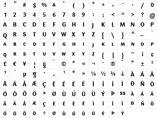 Sari Bold  glyph index