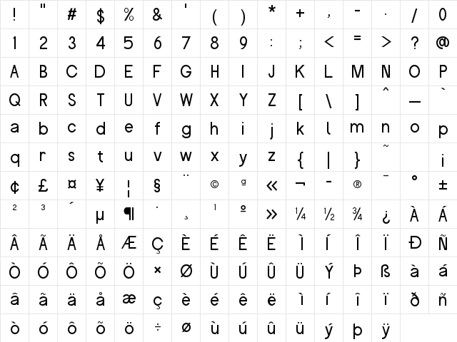 ESL Gothic Unicode Medium  glyph index
