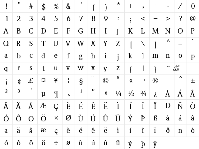 Quintessence Medium SSi Medium  glyph index