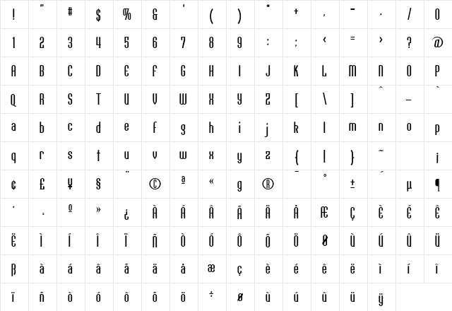 ConquesDemi Regular  glyph index