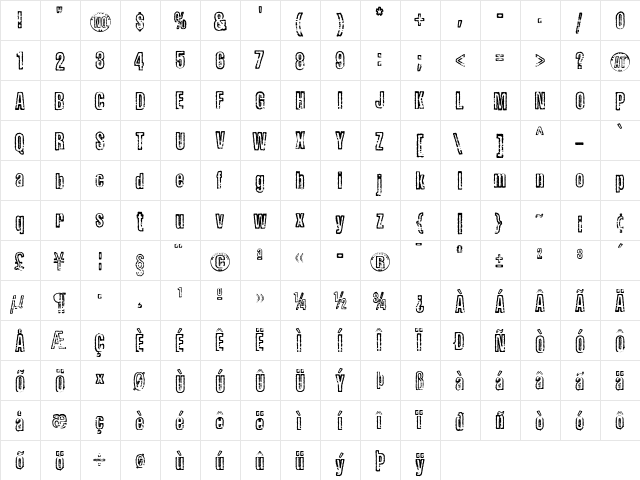 AirMail Regular  glyph index