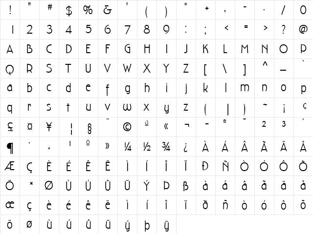 HollywoodDecoSGMedium Regular  glyph index