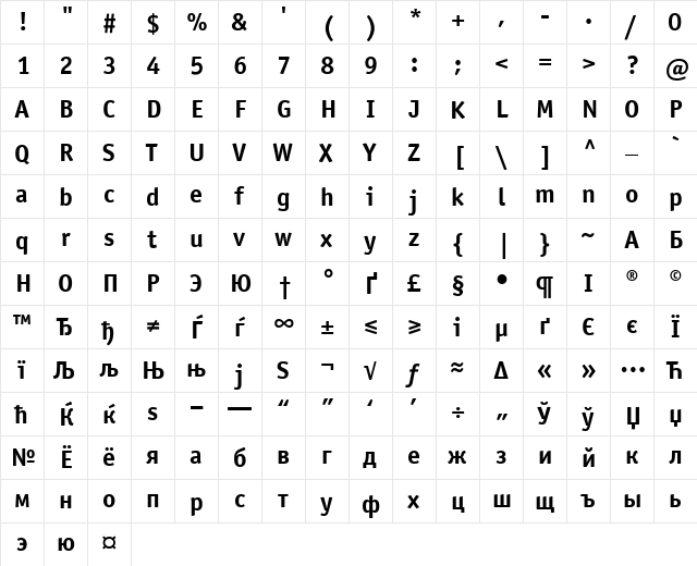 OfficinaSansMACCTT Bold  glyph index