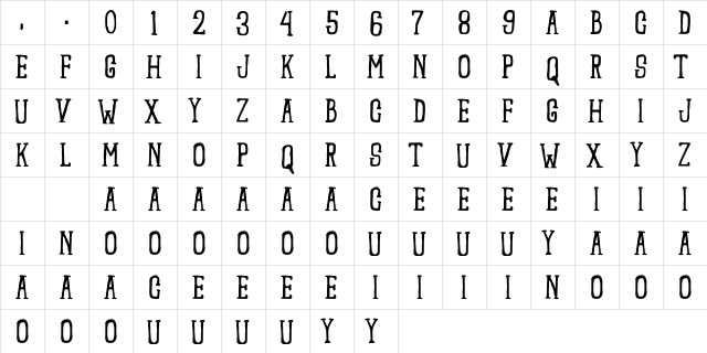 SCARYNIZO Regular  glyph index