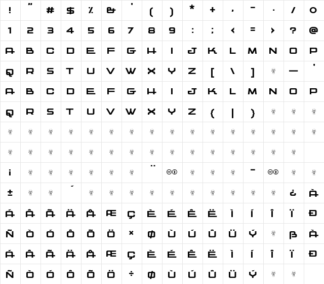 Kwajong Regular  glyph index