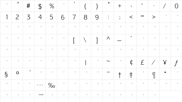 LesmoreLightTab Regular  glyph index