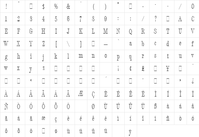 Fashion Engraved LET Plain  glyph index